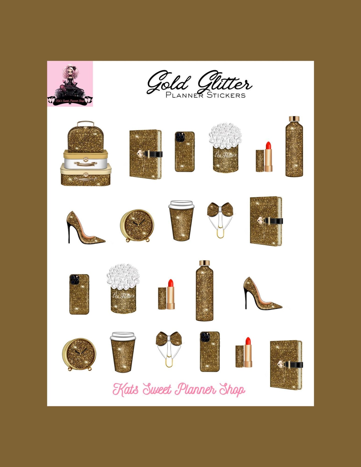 Gold Glitter Planner Stickers
