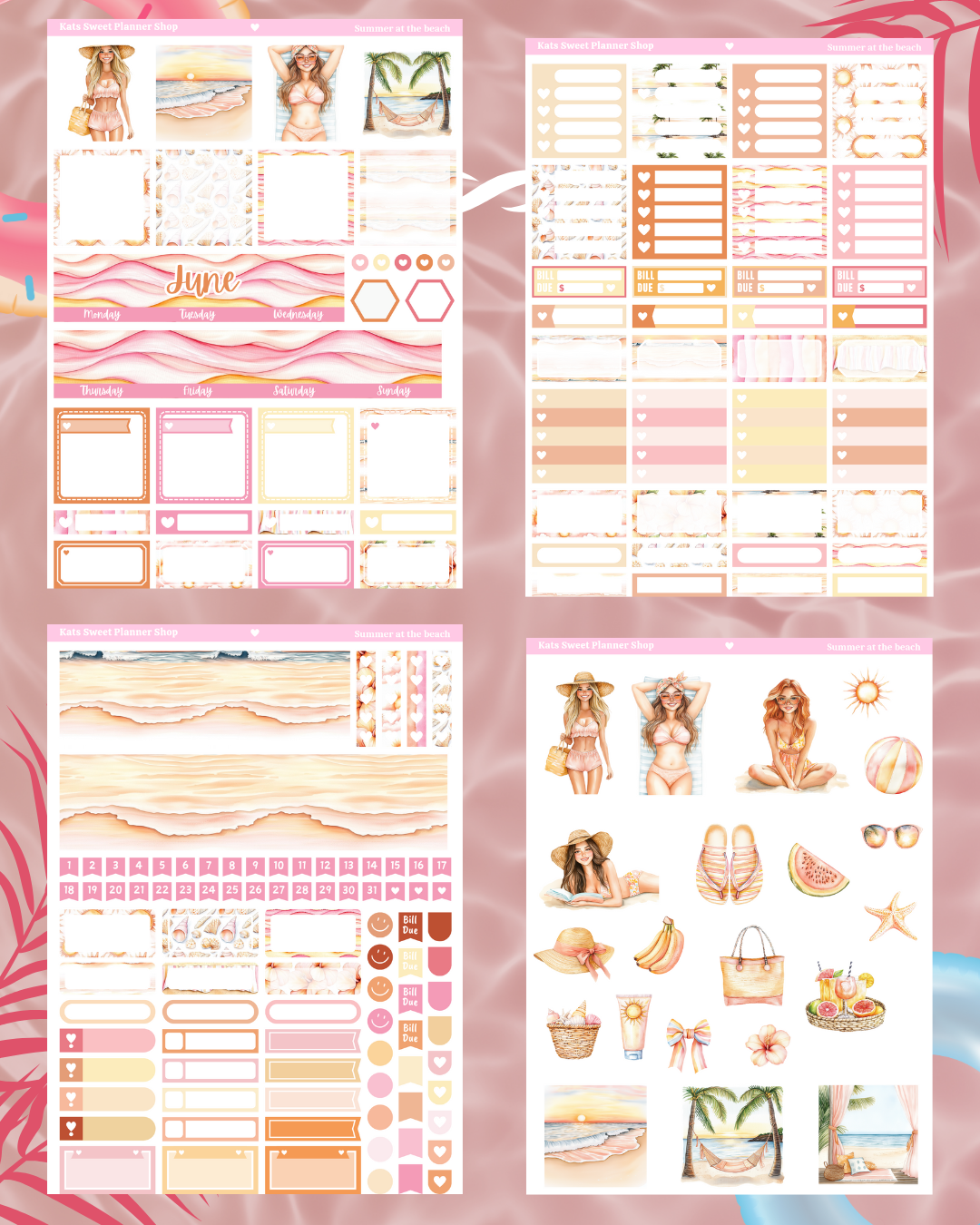 Summer On The Beach June Monthly Vertical Sticker Kit