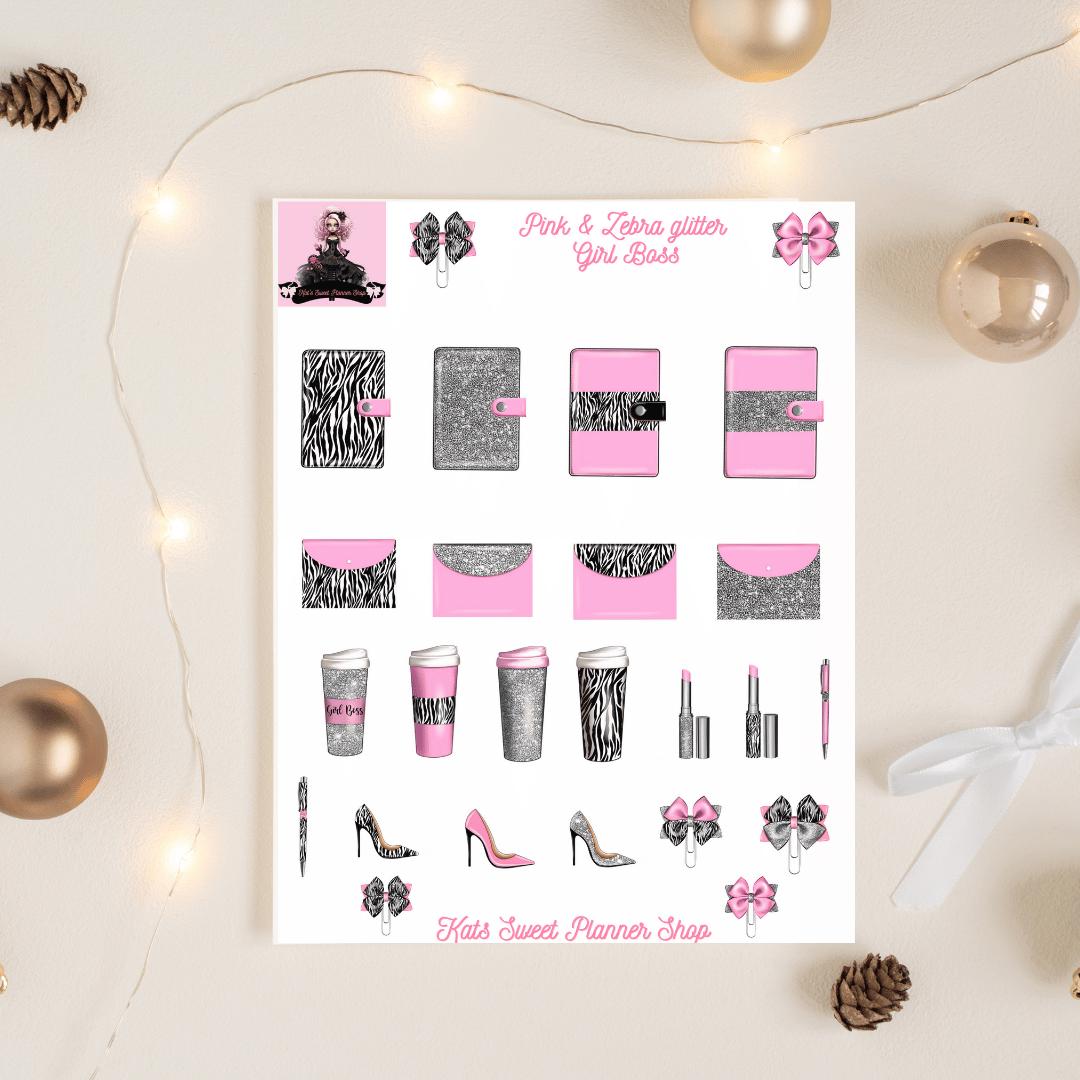 Pink & Zebra Glitter Girl Boss