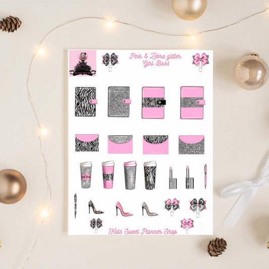 Pink & Zebra Glitter Girl Boss