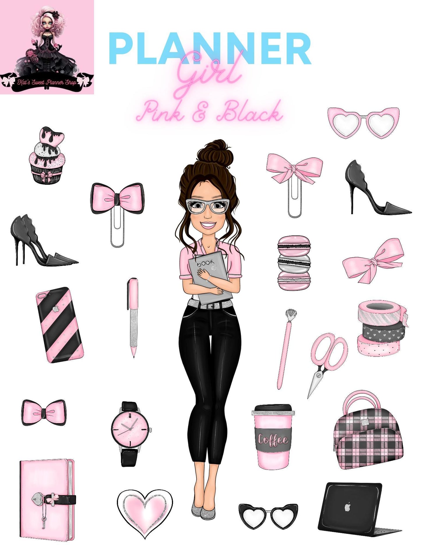 Planner Girl Pink & Black Sticker sheets