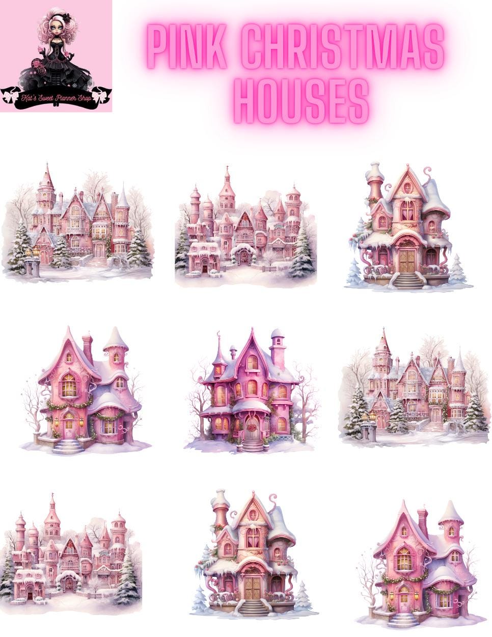 Pink Christmas Houses