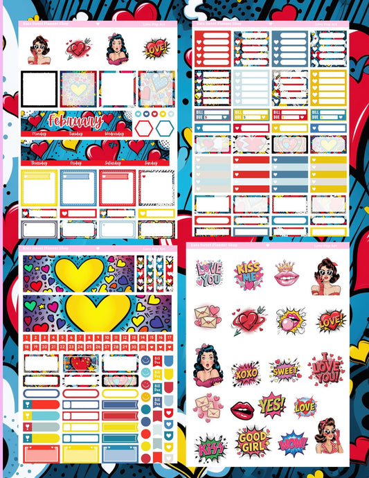 February Love Pop Art Vertical Sticker Kit