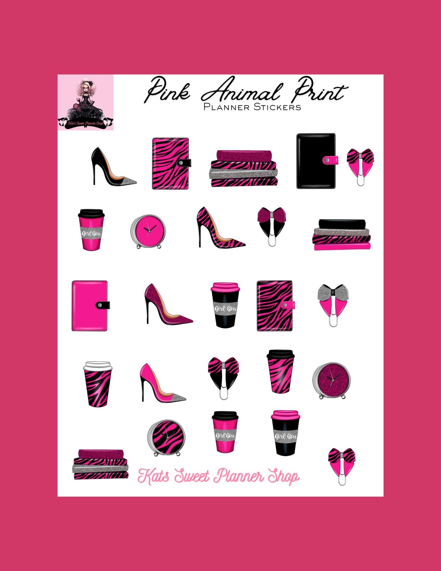 Pink Animal Print Planner Stickers