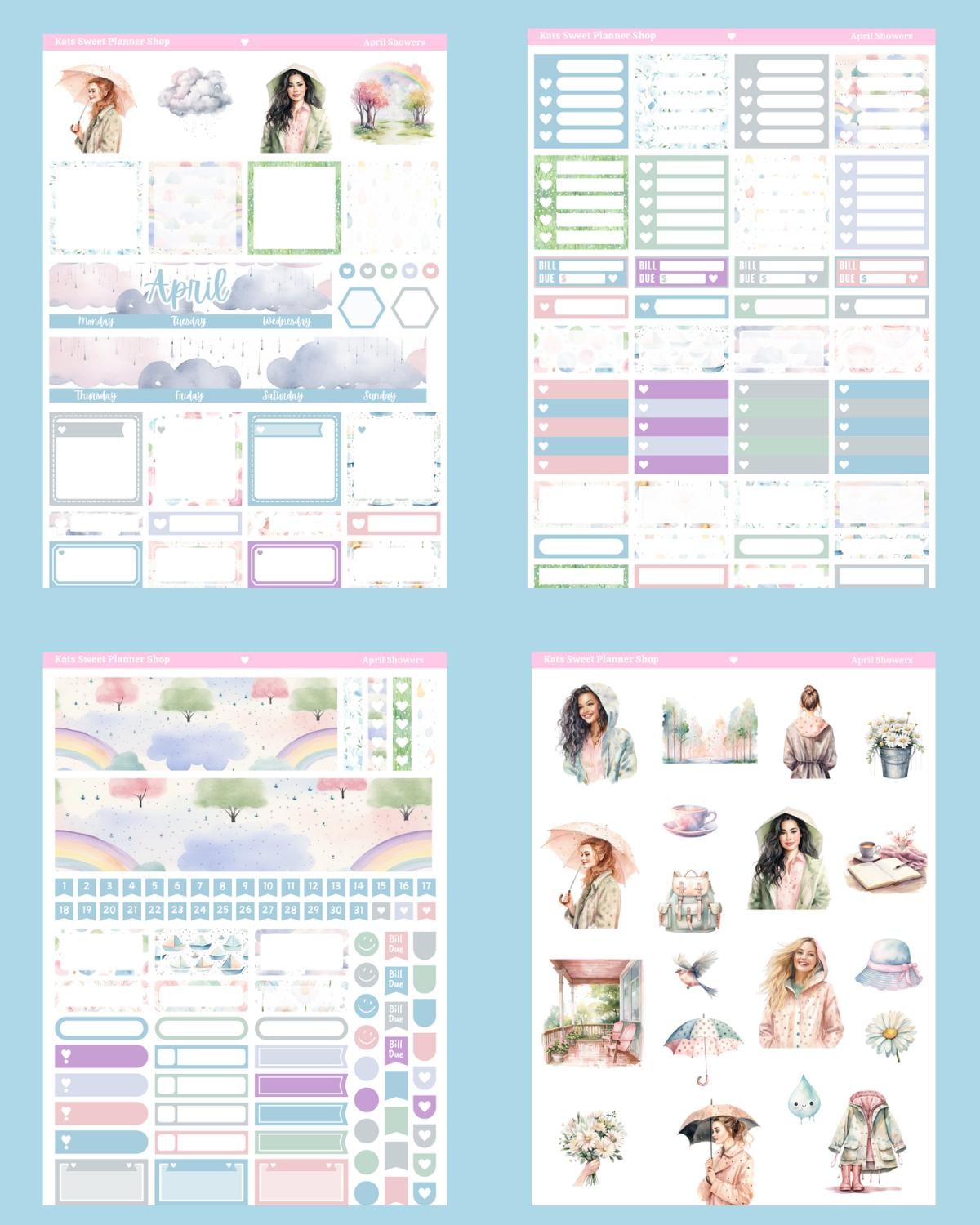 April ( April Showers) Vertical Sticker Kit