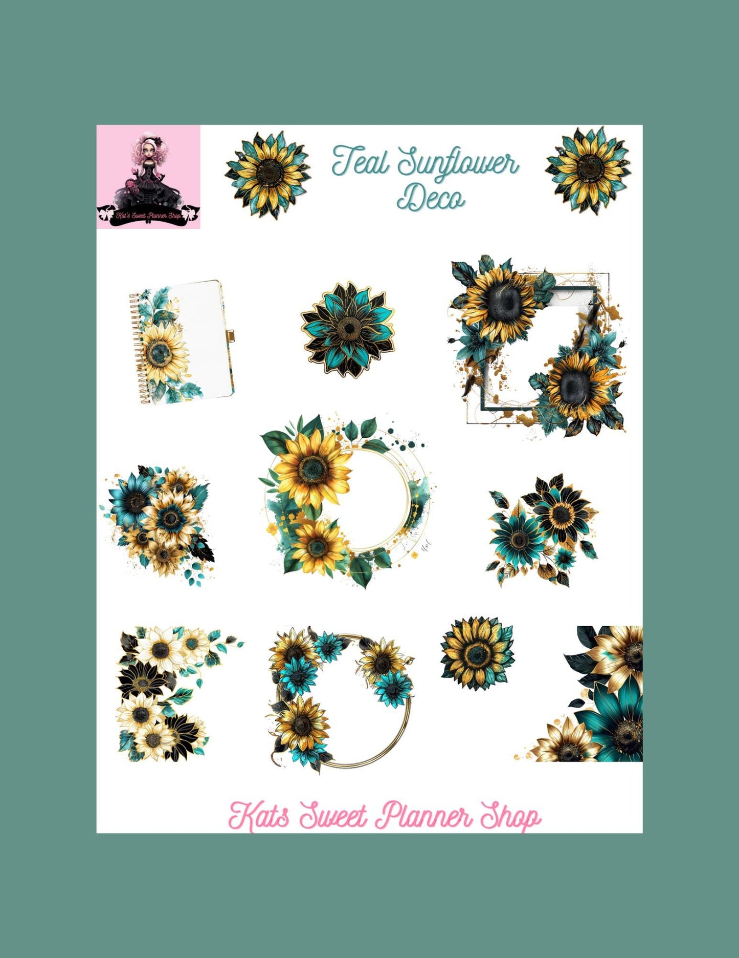 Teal Sunflower Deco
