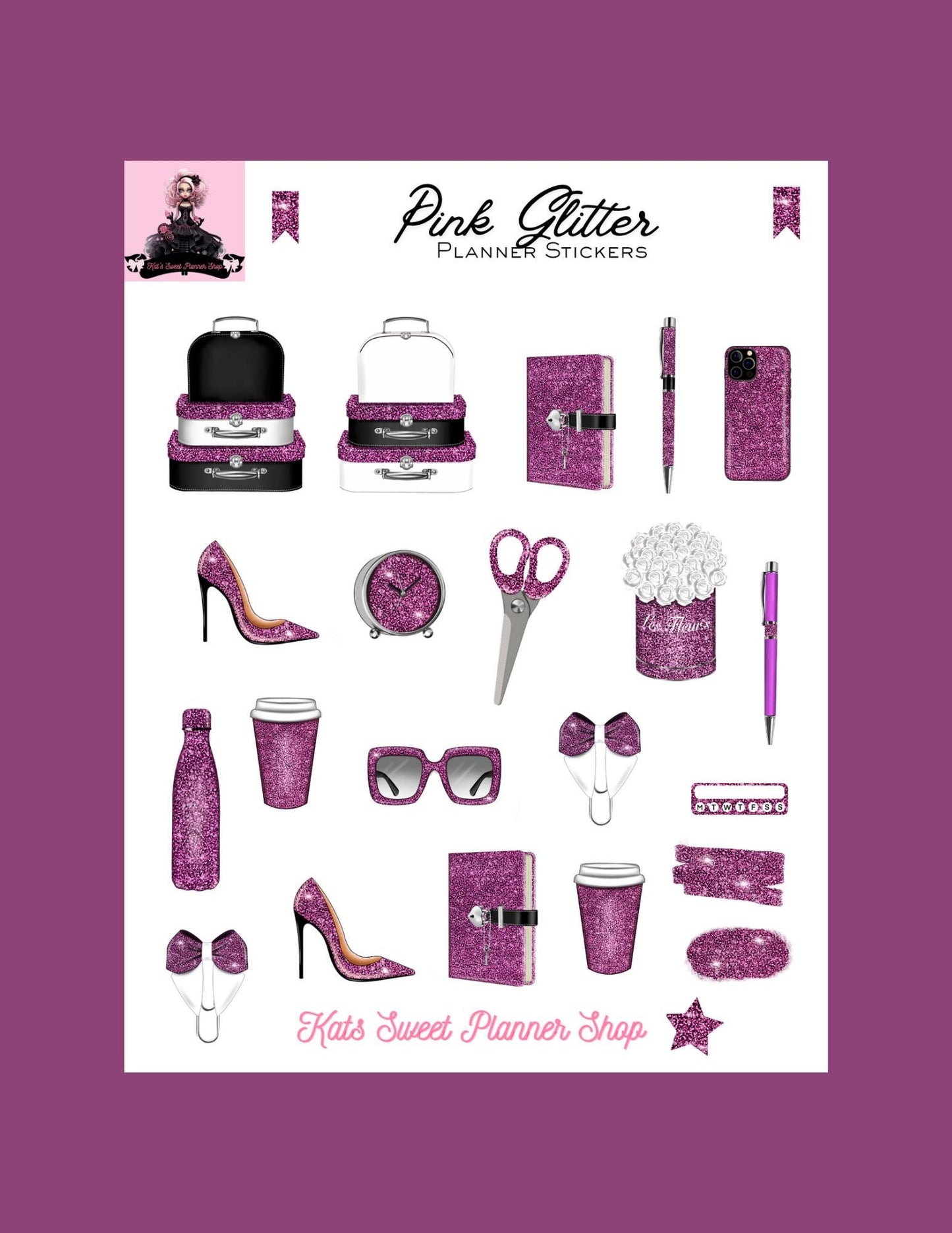 Pink Glitter Planner Stickers