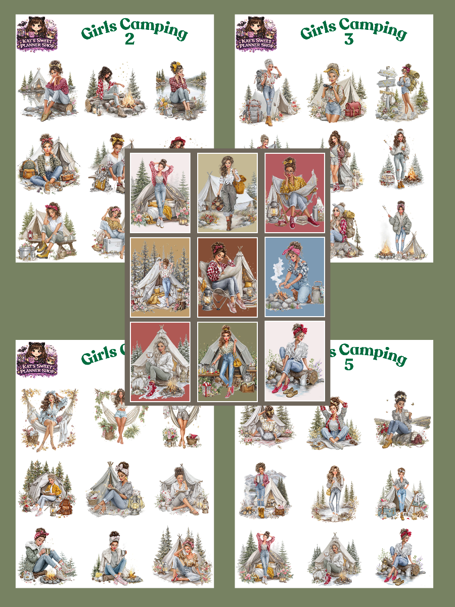 Girls Camping Sticker Set