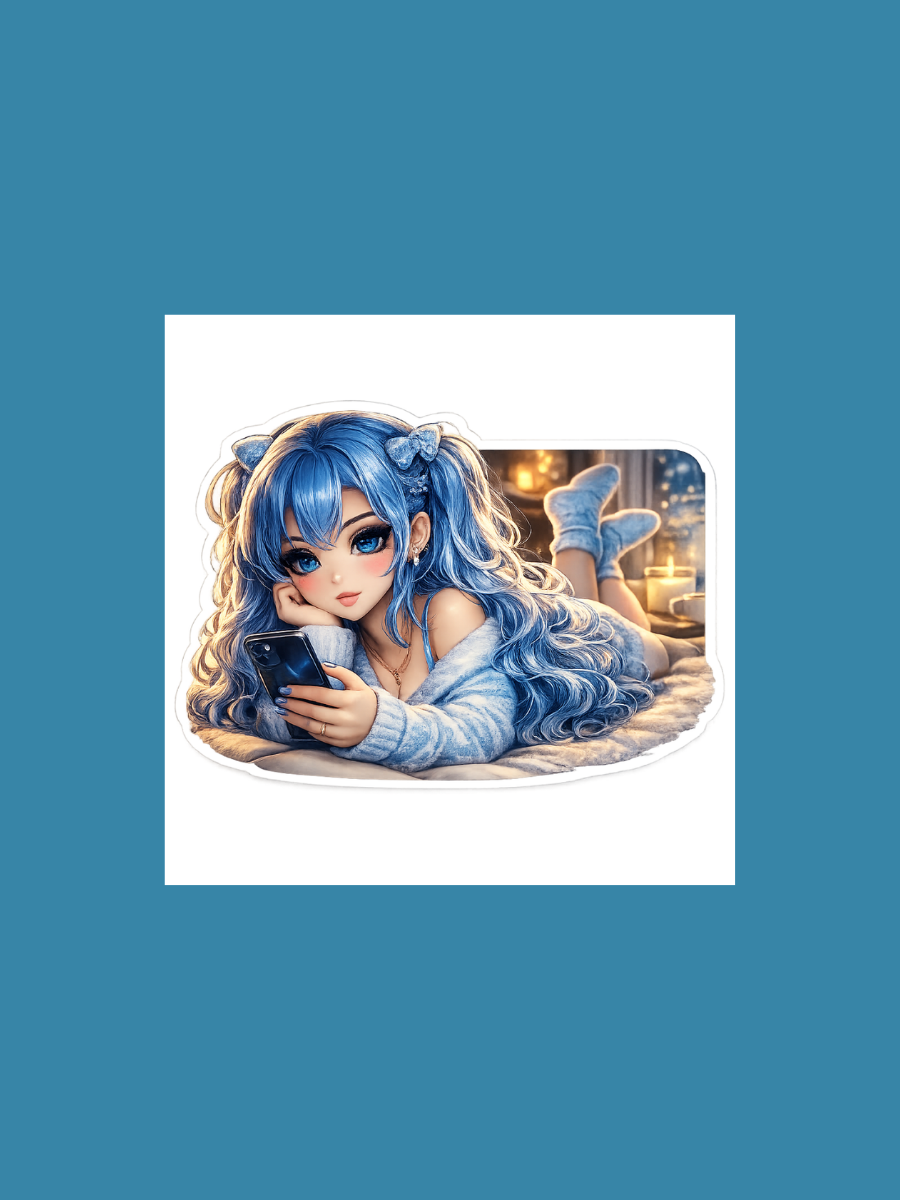 Blue Phone Girl Die Cut