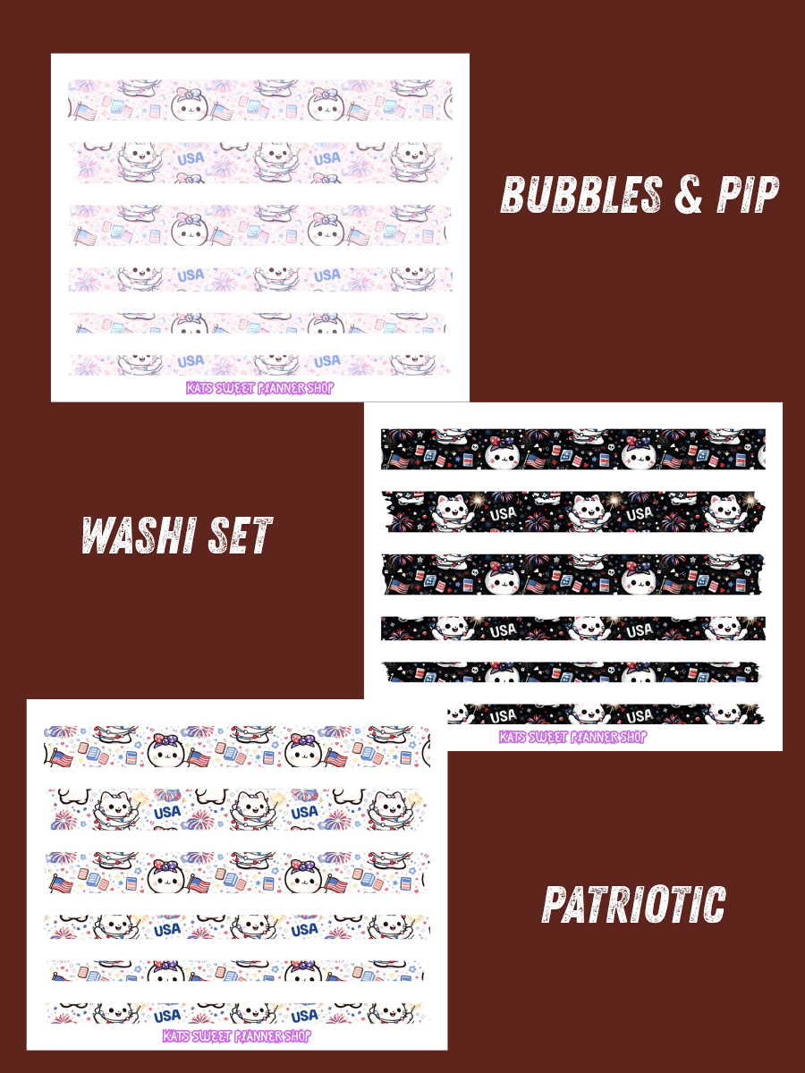 Bubbles & Pio- Patriotic Washi Set