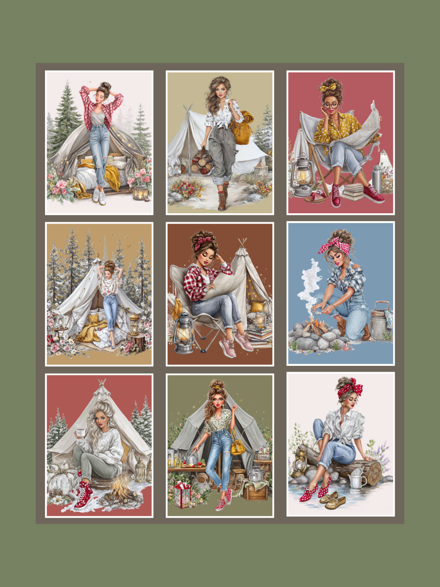 Girls Camping Sticker Set